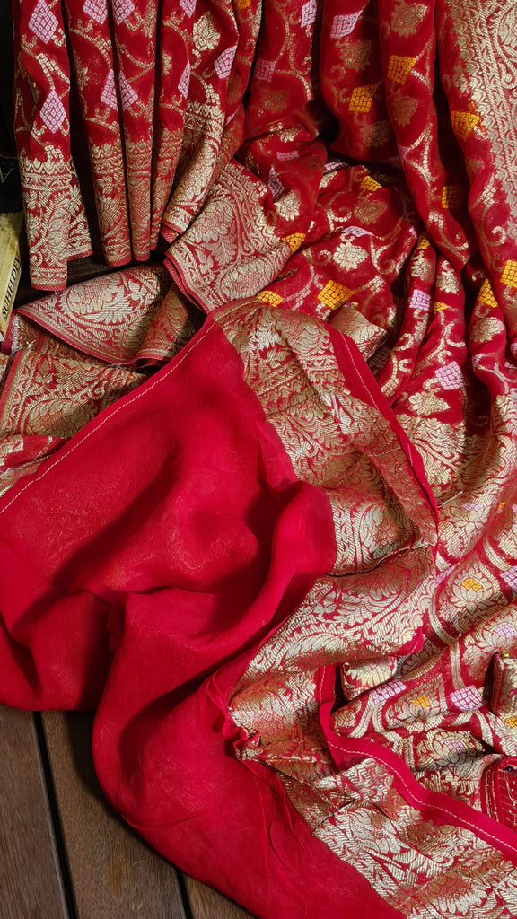 Zynah Pure Khaddi Georgette Saree with Jaal Zari Weave Inspired from Tanishq Jewellery; Custom Stitched/Ready-made Blouse, Fall, Petticoat; Shipping available USA, Worldwide