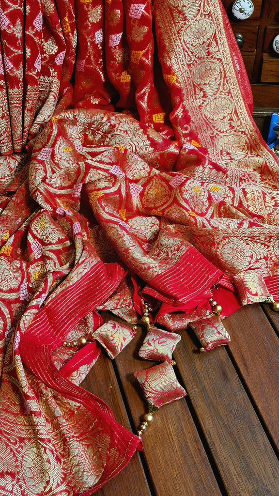 Zynah Pure Khaddi Georgette Saree with Jaal Zari Weave Inspired from Tanishq Jewellery; Custom Stitched/Ready-made Blouse, Fall, Petticoat; Shipping available USA, Worldwide