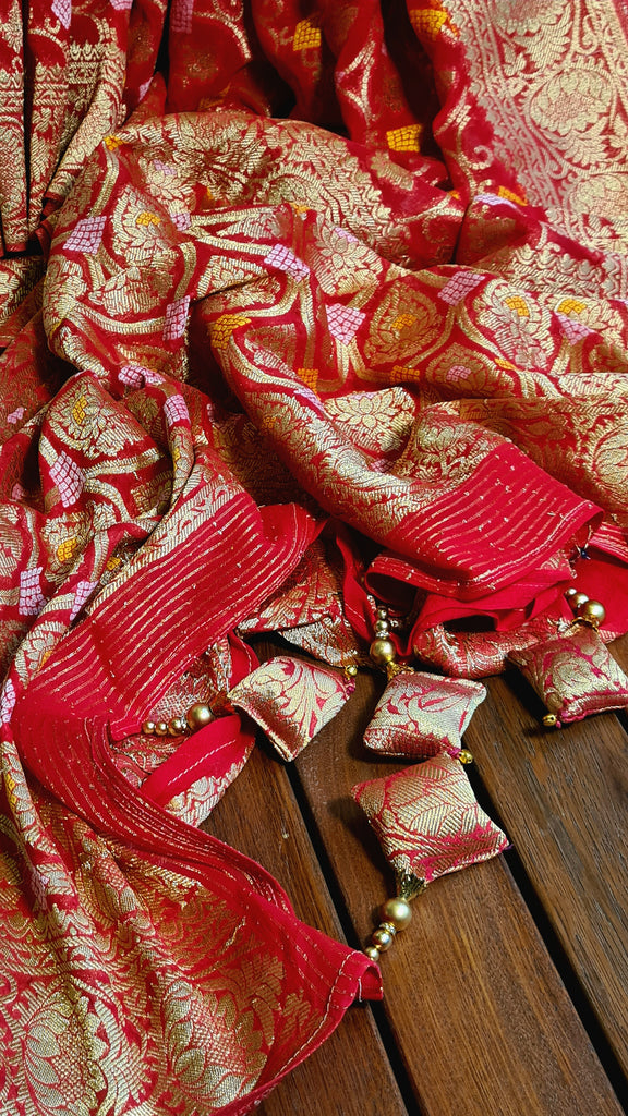 Zynah Pure Khaddi Georgette Saree with Jaal Zari Weave Inspired from Tanishq Jewellery; Custom Stitched/Ready-made Blouse, Fall, Petticoat; Shipping available USA, Worldwide