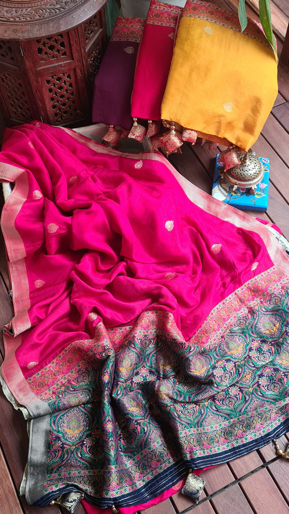 Zynah Pure Russian Silk Saree with Resham Woven Pallu, Brocade & Beads Tassels; Custom Stitched/Ready-made Blouse, Fall, Petticoat; Shipping available USA, Worldwide