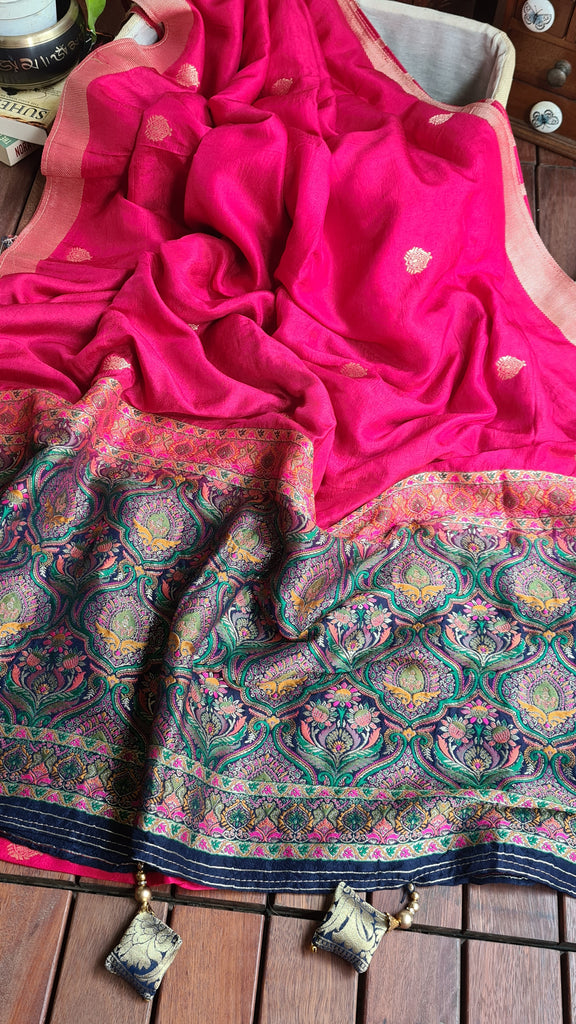 Zynah Pure Russian Silk Saree with Resham Woven Pallu, Brocade & Beads Tassels; Custom Stitched/Ready-made Blouse, Fall, Petticoat; Shipping available USA, Worldwide