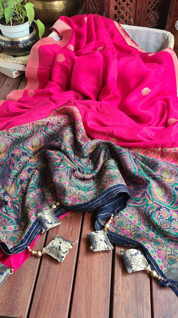 Zynah Pure Russian Silk Saree with Resham Woven Pallu, Brocade & Beads Tassels; Custom Stitched/Ready-made Blouse, Fall, Petticoat; Shipping available USA, Worldwide