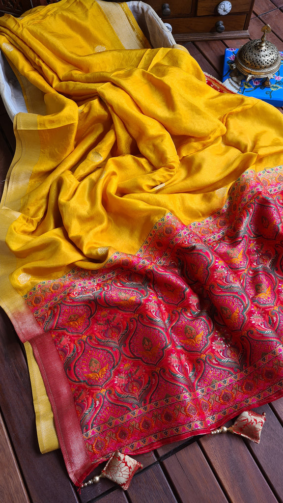 Zynah Pure Russian Silk Saree with Resham Woven Pallu, Brocade & Beads Tassels; Custom Stitched/Ready-made Blouse, Fall, Petticoat; Shipping available USA, Worldwide
