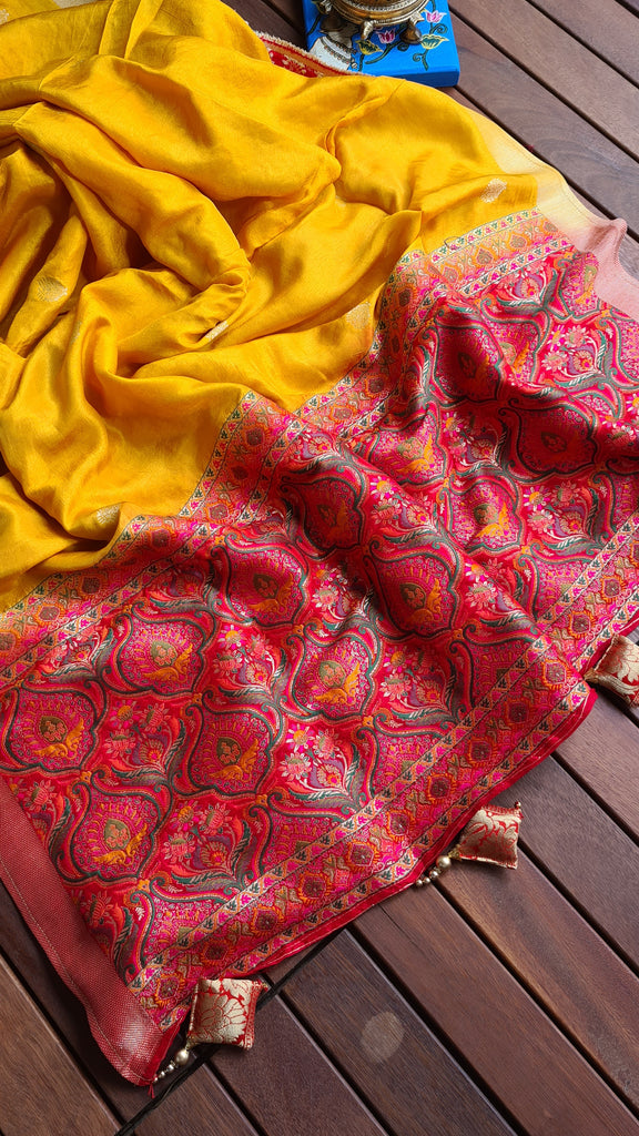 Zynah Pure Russian Silk Saree with Resham Woven Pallu, Brocade & Beads Tassels; Custom Stitched/Ready-made Blouse, Fall, Petticoat; Shipping available USA, Worldwide