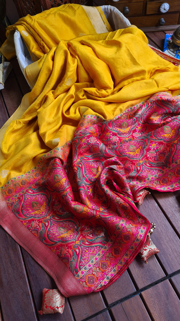Zynah Pure Russian Silk Saree with Resham Woven Pallu, Brocade & Beads Tassels; Custom Stitched/Ready-made Blouse, Fall, Petticoat; Shipping available USA, Worldwide