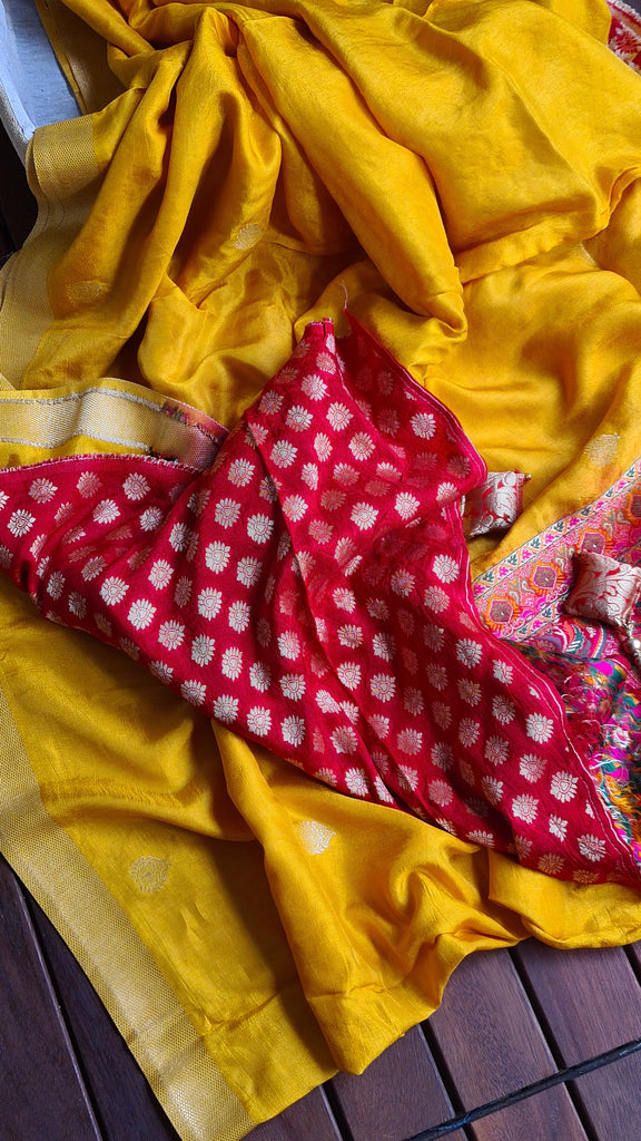 Zynah Pure Russian Silk Saree with Resham Woven Pallu, Brocade & Beads Tassels; Custom Stitched/Ready-made Blouse, Fall, Petticoat; Shipping available USA, Worldwide