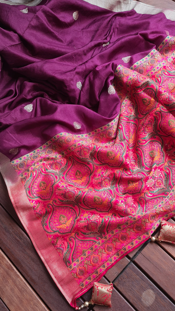 Zynah Pure Russian Silk Saree with Resham Woven Pallu, Brocade & Beads Tassels; Custom Stitched/Ready-made Blouse, Fall, Petticoat; Shipping available USA, Worldwide
