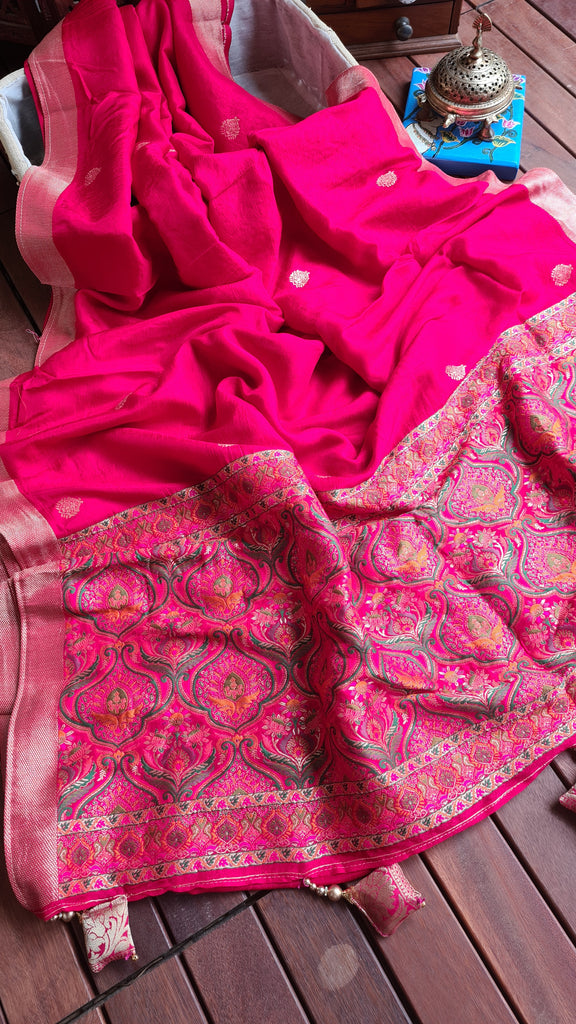 Zynah Pure Russian Silk Saree with Resham Woven Pallu, Brocade & Beads Tassels; Custom Stitched/Ready-made Blouse, Fall, Petticoat; Shipping available USA, Worldwide