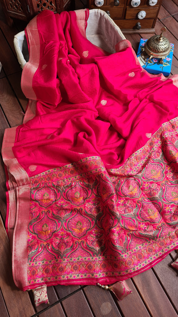 Zynah Pure Russian Silk Saree with Resham Woven Pallu, Brocade & Beads Tassels; Custom Stitched/Ready-made Blouse, Fall, Petticoat; Shipping available USA, Worldwide