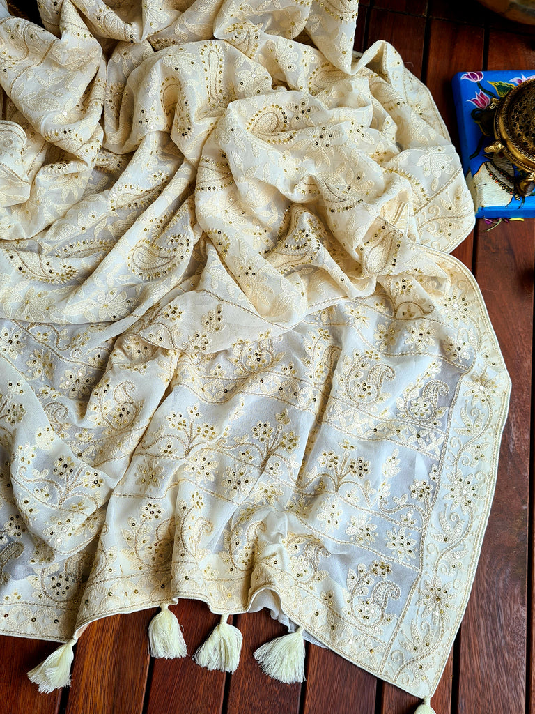 Zynah Pure Georgette Saree with Chikankari Work; Custom Stitched/Ready-made Blouse, Fall, Petticoat; Shipping available USA, Worldwide