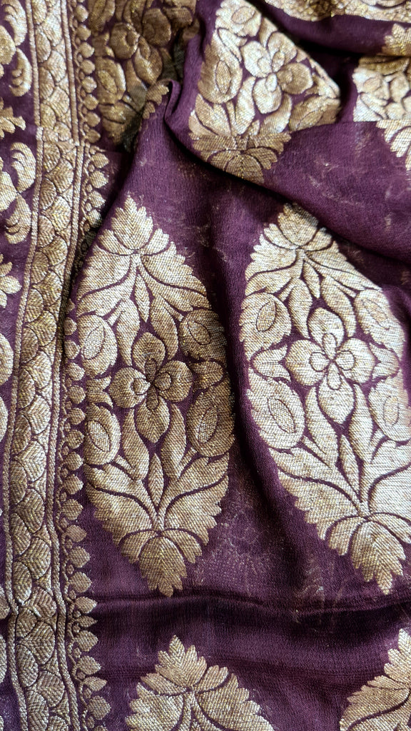 Zynah Pure Banarasi Khaddi Georgette Saree with Kadhwa Weaving; Custom Stitched/Ready-made Blouse, Fall, Petticoat; Shipping available USA, Worldwide