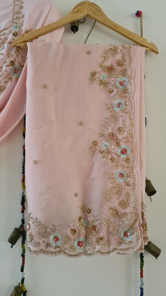 Zynah Pure Organza Silk Saree with Sequence, Beads & Cutdana Work; Custom Stitched/Ready-made Blouse, Fall, Petticoat; Shipping available USA, Worldwide