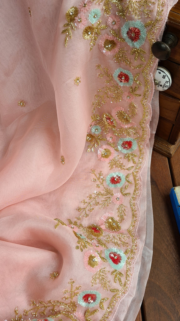 Zynah Pure Organza Silk Saree with Sequence, Beads & Cutdana Work; Custom Stitched/Ready-made Blouse, Fall, Petticoat; Shipping available USA, Worldwide