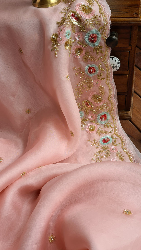Zynah Pure Organza Silk Saree with Sequence, Beads & Cutdana Work; Custom Stitched/Ready-made Blouse, Fall, Petticoat; Shipping available USA, Worldwide