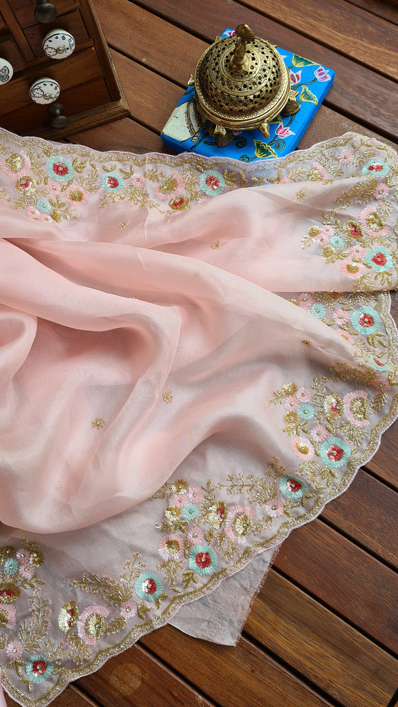 Zynah Pure Organza Silk Saree with Sequence, Beads & Cutdana Work; Custom Stitched/Ready-made Blouse, Fall, Petticoat; Shipping available USA, Worldwide