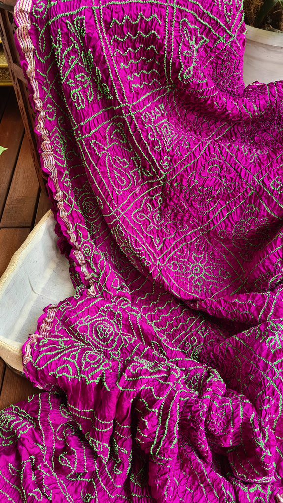 Zynah Pure Gajji Silk Designer Bandhani Saree with Tissue Zari Pallu; Custom Stitched/Ready-made Blouse, Fall, Petticoat; Shipping available USA, Worldwide