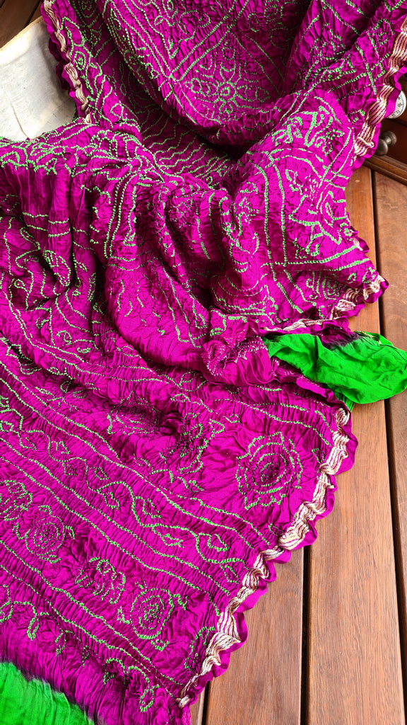 Zynah Pure Gajji Silk Designer Bandhani Saree with Tissue Zari Pallu; Custom Stitched/Ready-made Blouse, Fall, Petticoat; Shipping available USA, Worldwide