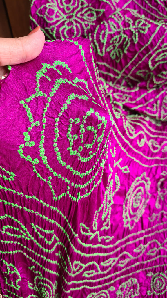 Zynah Pure Gajji Silk Designer Bandhani Saree with Tissue Zari Pallu; Custom Stitched/Ready-made Blouse, Fall, Petticoat; Shipping available USA, Worldwide