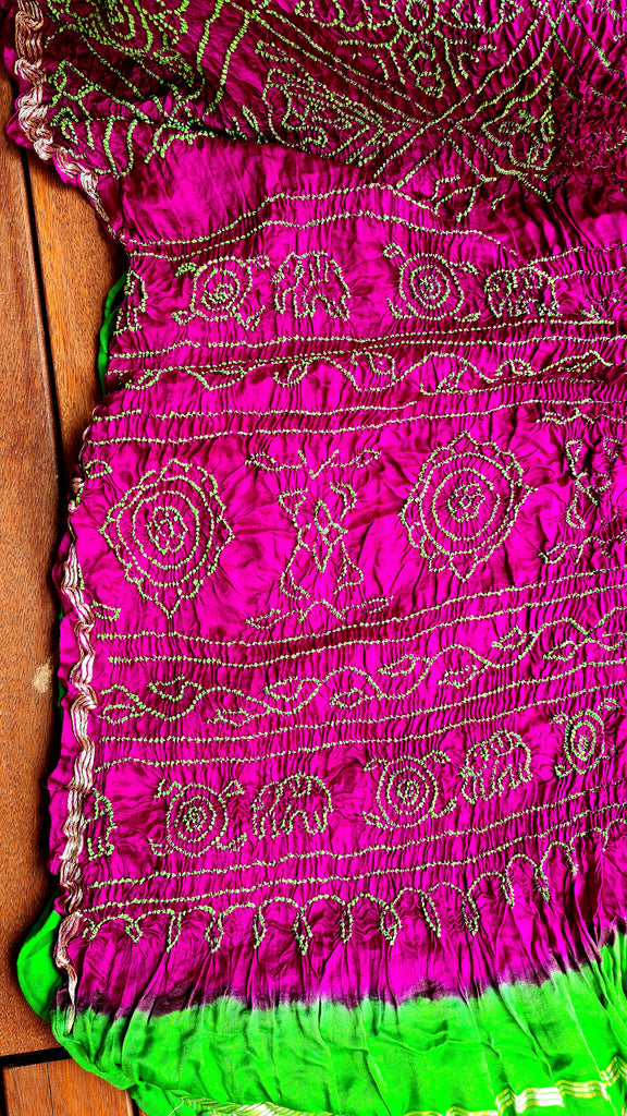 Zynah Pure Gajji Silk Designer Bandhani Saree with Tissue Zari Pallu; Custom Stitched/Ready-made Blouse, Fall, Petticoat; Shipping available USA, Worldwide