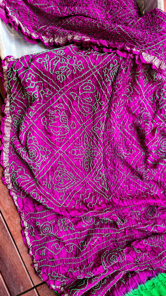 Zynah Pure Gajji Silk Designer Bandhani Saree with Tissue Zari Pallu; Custom Stitched/Ready-made Blouse, Fall, Petticoat; Shipping available USA, Worldwide