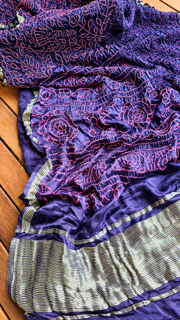 Zynah Pure Gajji Silk Designer Bandhani Saree with Tissue Zari Pallu; Custom Stitched/Ready-made Blouse, Fall, Petticoat; Shipping available USA, Worldwide