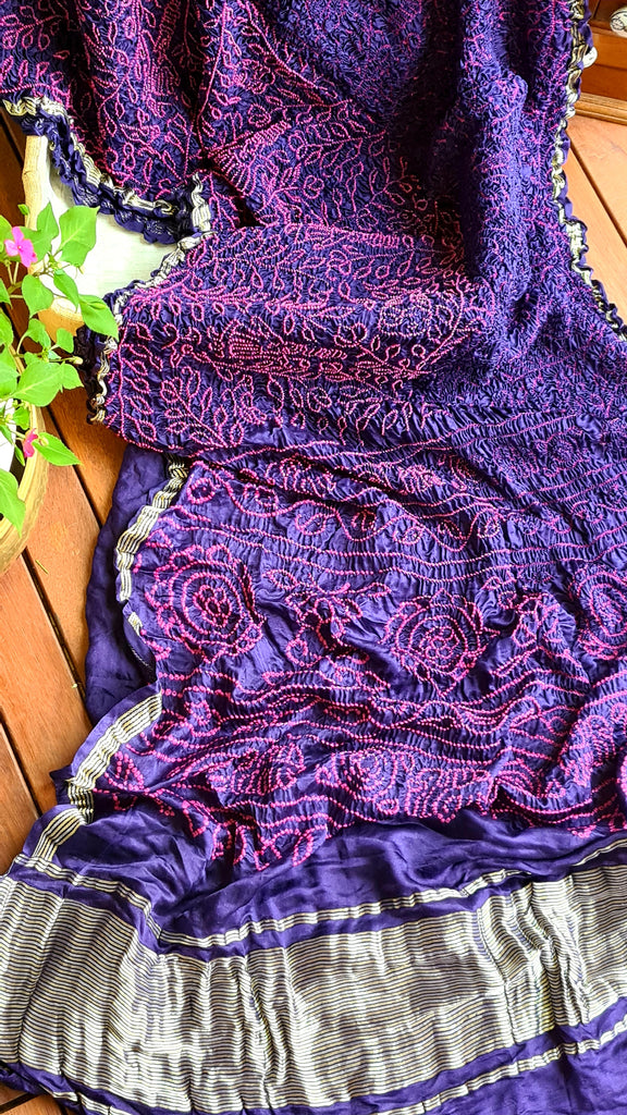 Zynah Pure Gajji Silk Designer Bandhani Saree with Tissue Zari Pallu; Custom Stitched/Ready-made Blouse, Fall, Petticoat; Shipping available USA, Worldwide