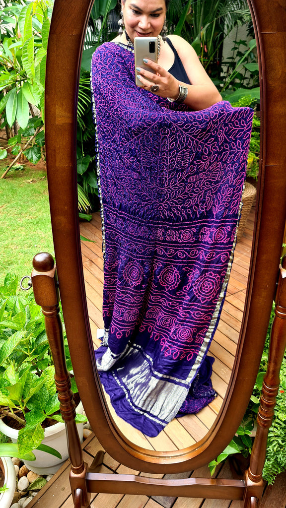Zynah Pure Gajji Silk Designer Bandhani Saree with Tissue Zari Pallu; Custom Stitched/Ready-made Blouse, Fall, Petticoat; Shipping available USA, Worldwide