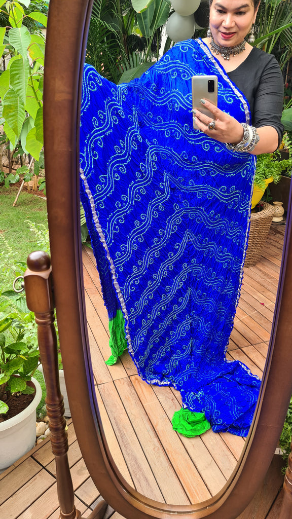 Zynah Pure Gajji Silk Designer Bandhani Saree with Zari Border & Pallu; Custom Stitched/Ready-made Blouse, Fall, Petticoat; Shipping available USA, Worldwide