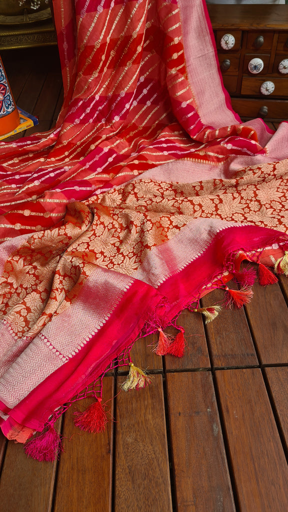 Zynah Khaddi Georgette Saree in Lehariya Weaving; Custom Stitched/Ready-made Blouse, Fall, Petticoat; Shipping available USA, Worldwide