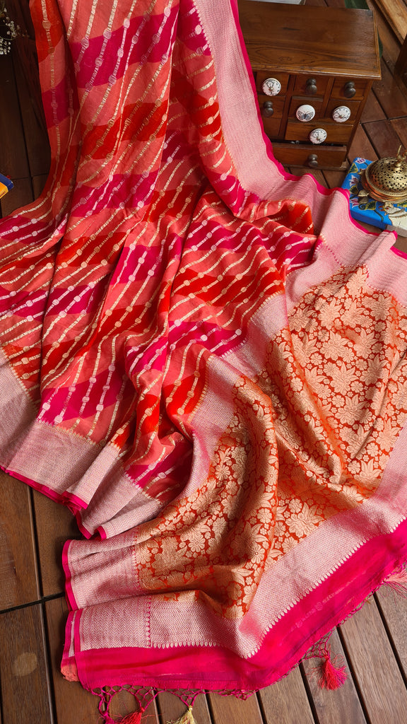 Zynah Khaddi Georgette Saree in Lehariya Weaving; Custom Stitched/Ready-made Blouse, Fall, Petticoat; Shipping available USA, Worldwide