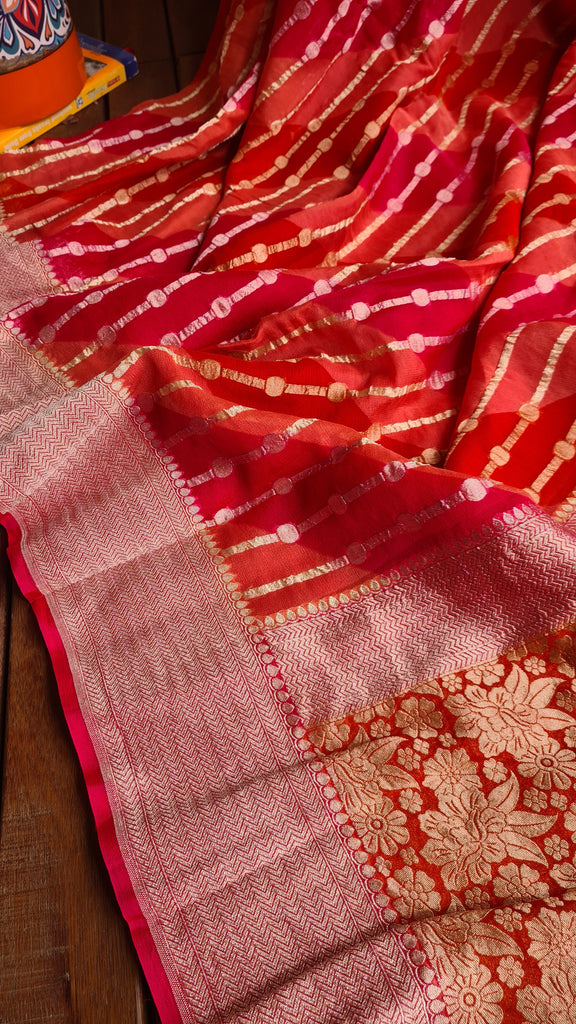 Zynah Khaddi Georgette Saree in Lehariya Weaving; Custom Stitched/Ready-made Blouse, Fall, Petticoat; Shipping available USA, Worldwide