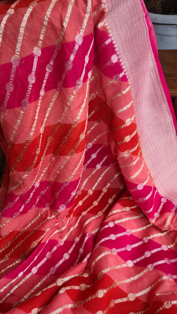 Zynah Khaddi Georgette Saree in Lehariya Weaving; Custom Stitched/Ready-made Blouse, Fall, Petticoat; Shipping available USA, Worldwide