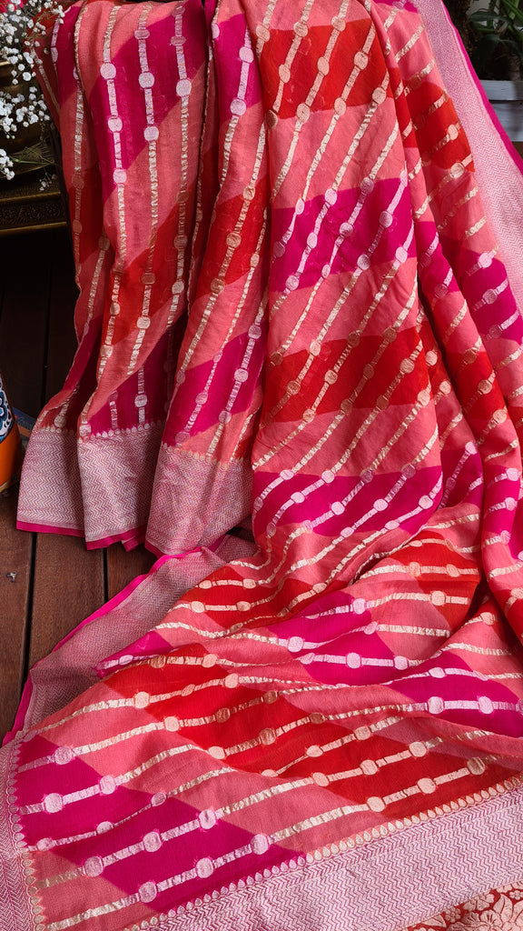 Zynah Khaddi Georgette Saree in Lehariya Weaving; Custom Stitched/Ready-made Blouse, Fall, Petticoat; Shipping available USA, Worldwide