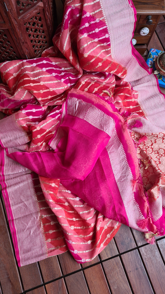 Zynah Khaddi Georgette Saree in Lehariya Weaving; Custom Stitched/Ready-made Blouse, Fall, Petticoat; Shipping available USA, Worldwide