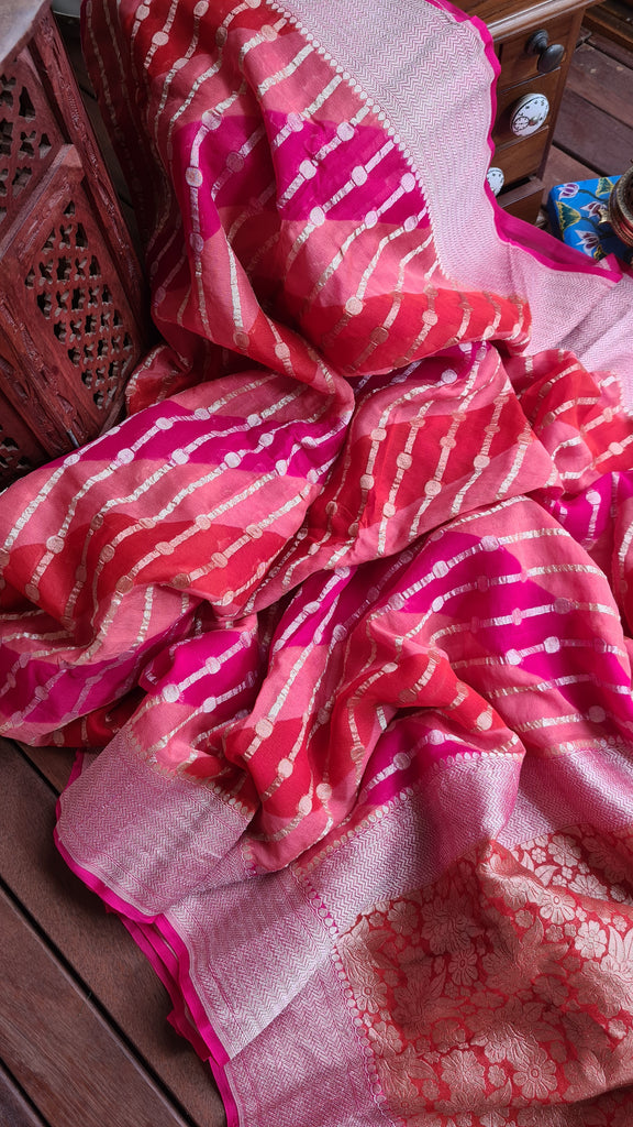 Zynah Khaddi Georgette Saree in Lehariya Weaving; Custom Stitched/Ready-made Blouse, Fall, Petticoat; Shipping available USA, Worldwide