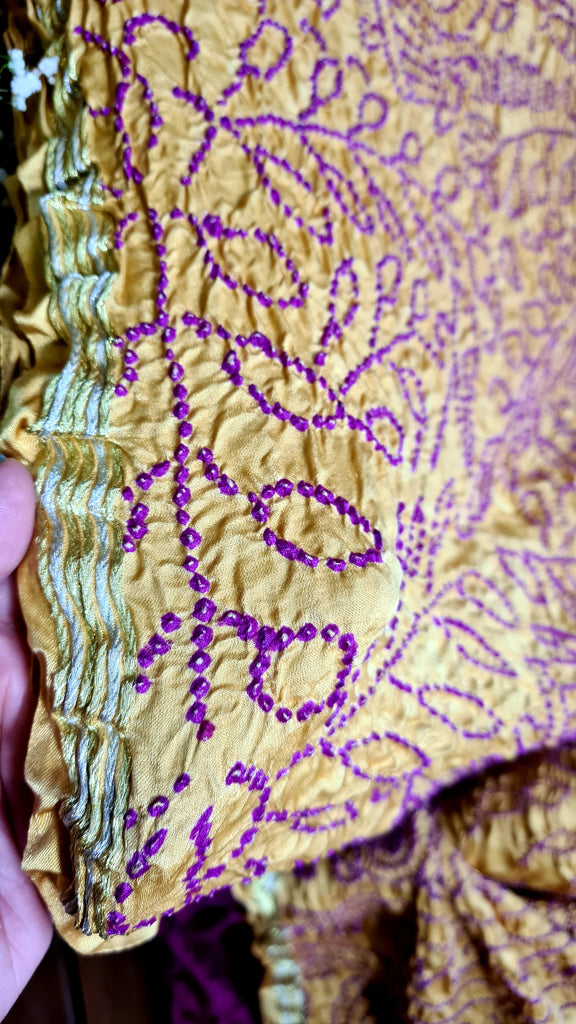 Zynah Pure Gajji Silk Designer Bandhani Saree with Zari Border & Pallu; Custom Stitched/Ready-made Blouse, Fall, Petticoat; Shipping available USA, Worldwide