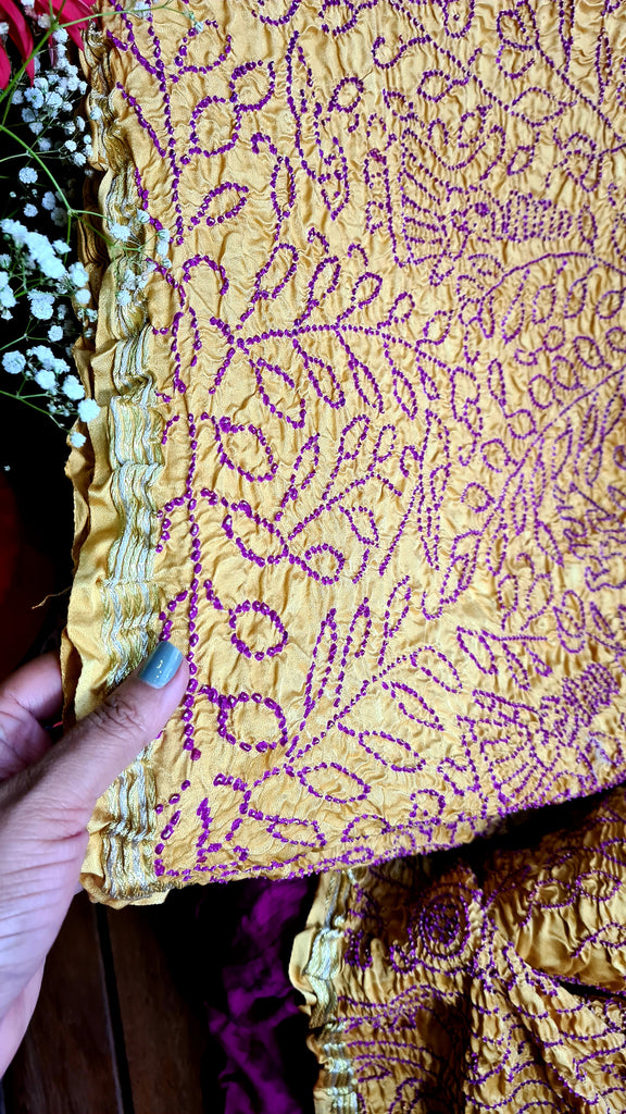 Zynah Pure Gajji Silk Designer Bandhani Saree with Zari Border & Pallu; Custom Stitched/Ready-made Blouse, Fall, Petticoat; Shipping available USA, Worldwide