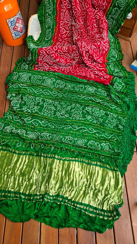 Zynah Pure Gajji Silk Designer Bandhani Saree with Tissue Zari Pallu; Custom Stitched/Ready-made Blouse, Fall, Petticoat; Shipping available USA, Worldwide