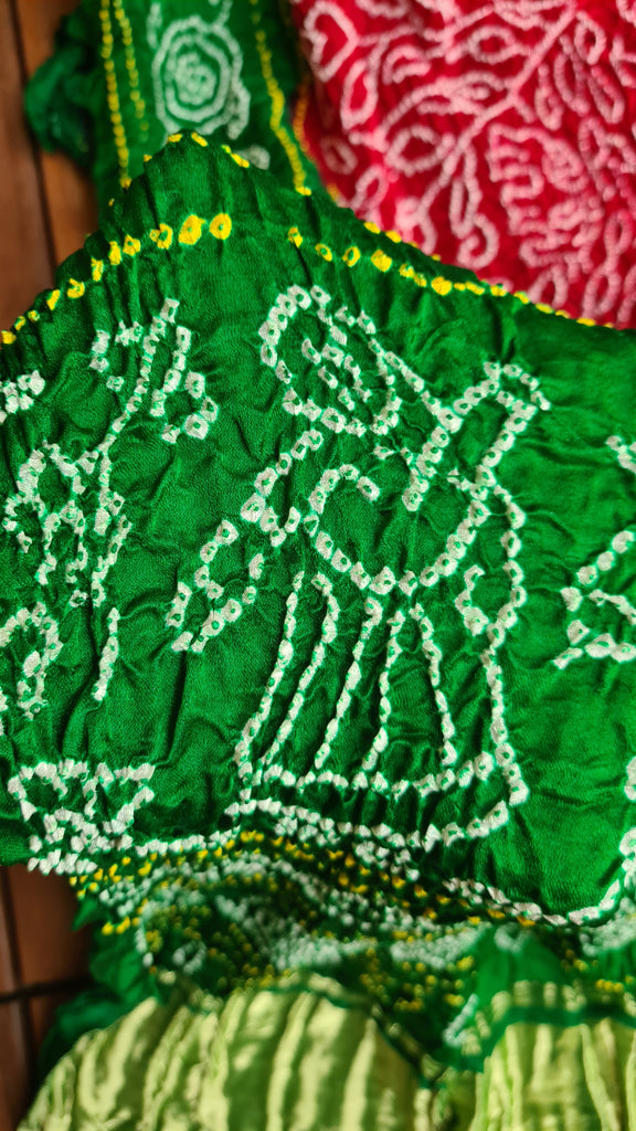 Zynah Pure Gajji Silk Designer Bandhani Saree with Tissue Zari Pallu; Custom Stitched/Ready-made Blouse, Fall, Petticoat; Shipping available USA, Worldwide