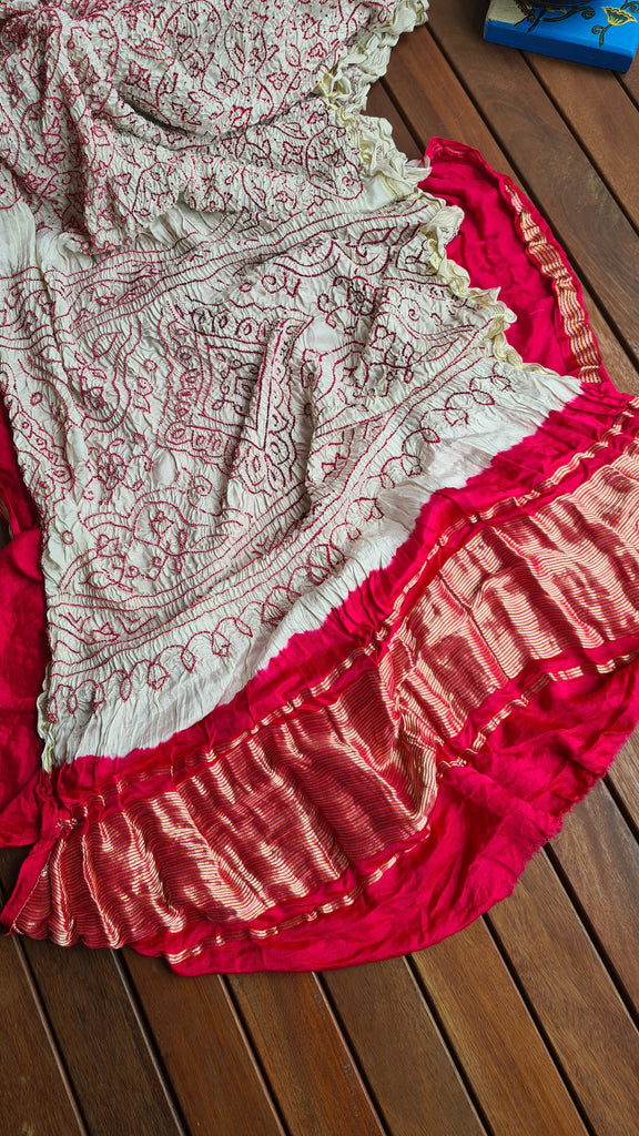 Zynah Pure Gajji Silk Designer Bandhani Saree with Zari Border & Pallu; Custom Stitched/Ready-made Blouse, Fall, Petticoat; Shipping available USA, Worldwide