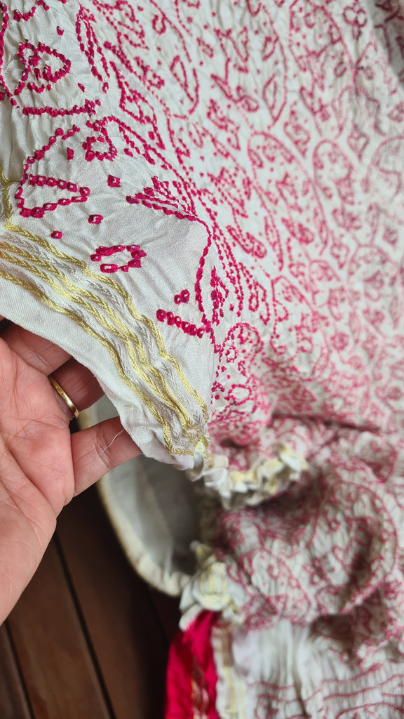 Zynah Pure Gajji Silk Designer Bandhani Saree with Zari Border & Pallu; Custom Stitched/Ready-made Blouse, Fall, Petticoat; Shipping available USA, Worldwide