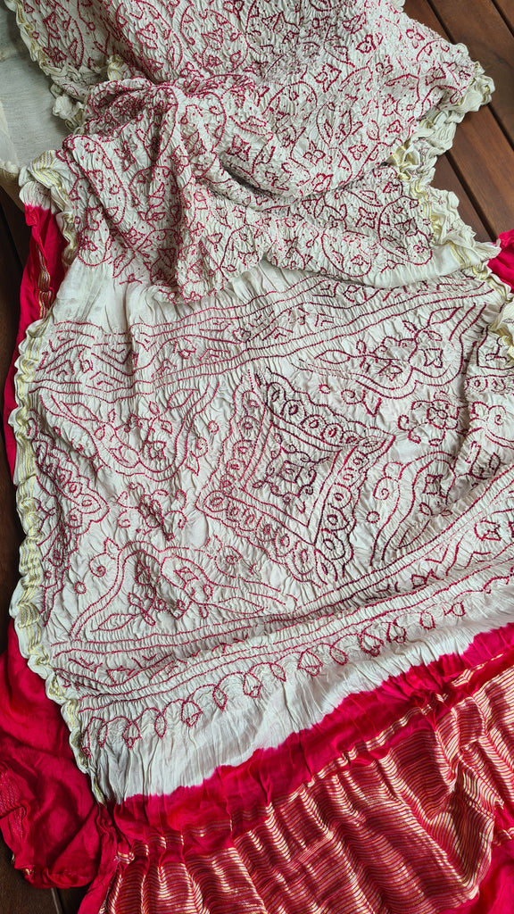 Zynah Pure Gajji Silk Designer Bandhani Saree with Zari Border & Pallu; Custom Stitched/Ready-made Blouse, Fall, Petticoat; Shipping available USA, Worldwide