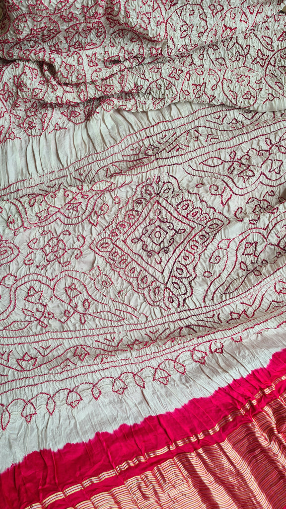 Zynah Pure Gajji Silk Designer Bandhani Saree with Zari Border & Pallu; Custom Stitched/Ready-made Blouse, Fall, Petticoat; Shipping available USA, Worldwide