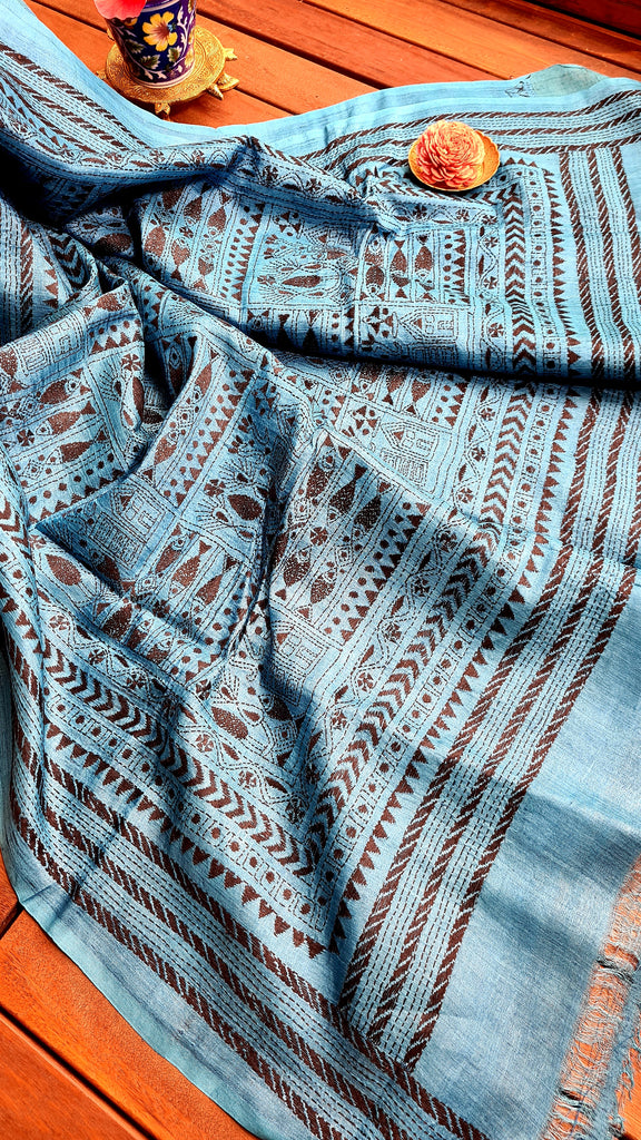 Zynah Handwoven Kantha Silk Saree; Custom Stitched/Ready-made Blouse, Fall, Petticoat; Shipping available USA, Worldwide