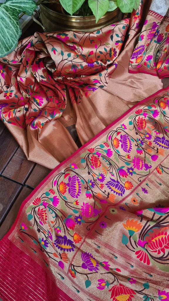 Zynah Off-white Color Banarasi Khaddi Georgette Saree with Chikankari Work & Paithani Weave; Custom Stitched/Ready-made Blouse, Fall, Petticoat; Shipping available USA, Worldwide