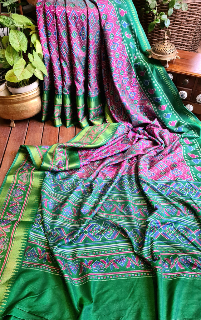Zynah Pink Color Soft Silk Ikkat Printed Saree with woven zari borders; Custom Stitched/Ready-made Blouse, Fall, Petticoat; Shipping available USA, Worldwide