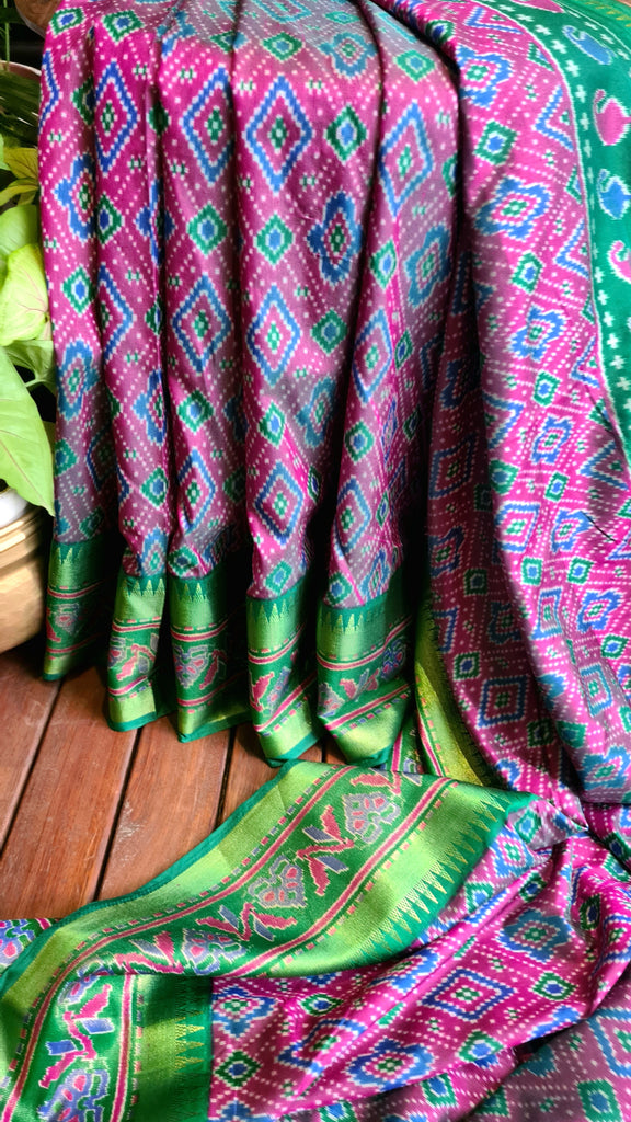 Zynah Pink Color Soft Silk Ikkat Printed Saree with woven zari borders; Custom Stitched/Ready-made Blouse, Fall, Petticoat; Shipping available USA, Worldwide