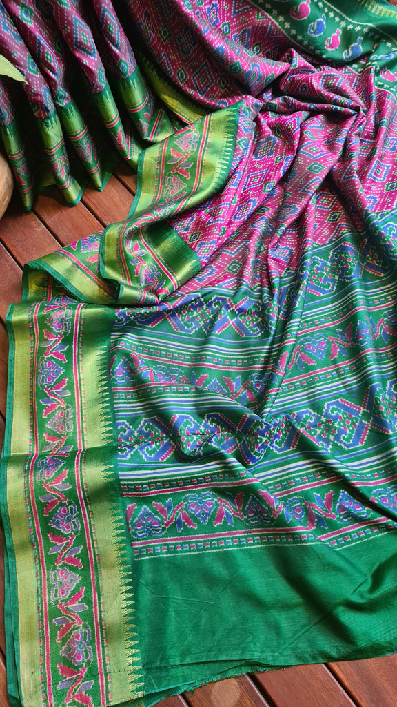 Zynah Pink Color Soft Silk Ikkat Printed Saree with woven zari borders; Custom Stitched/Ready-made Blouse, Fall, Petticoat; Shipping available USA, Worldwide