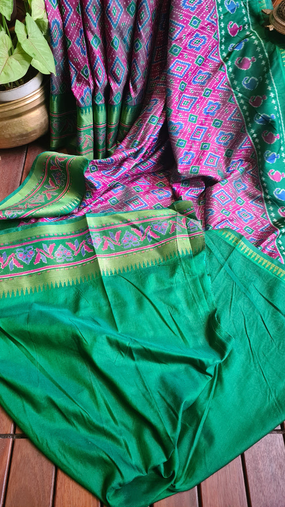 Zynah Pink Color Soft Silk Ikkat Printed Saree with woven zari borders; Custom Stitched/Ready-made Blouse, Fall, Petticoat; Shipping available USA, Worldwide