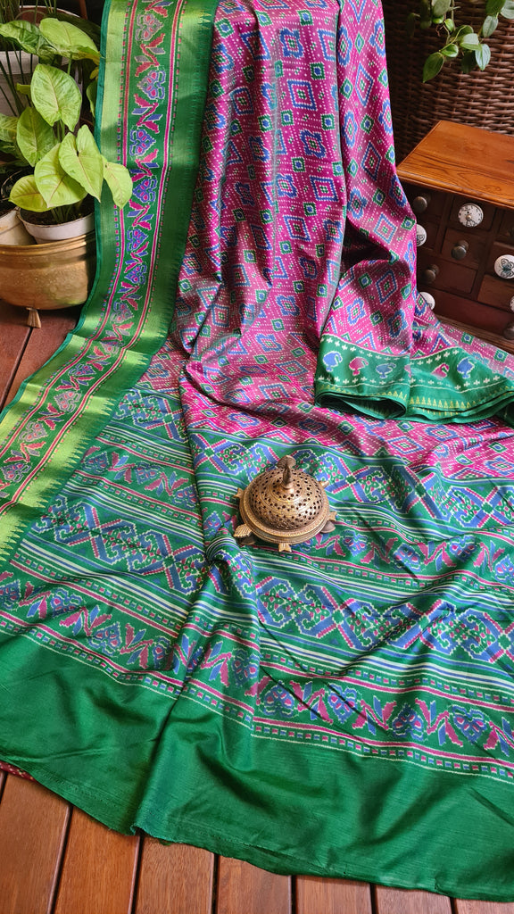 Zynah Pink Color Soft Silk Ikkat Printed Saree with woven zari borders; Custom Stitched/Ready-made Blouse, Fall, Petticoat; Shipping available USA, Worldwide